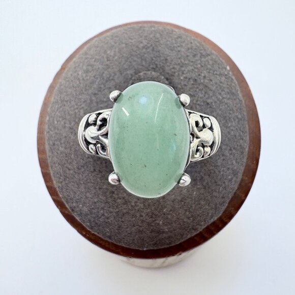 VTG Sterling Silver 925 Jade Cabochon Prong Set Statement Ring Size 7.75 - Picture 1 of 9